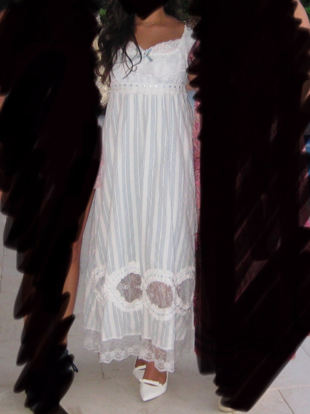 Bridgerton Inspired Blue and White Striped Lace Trim Dress - Picture 6 of 6